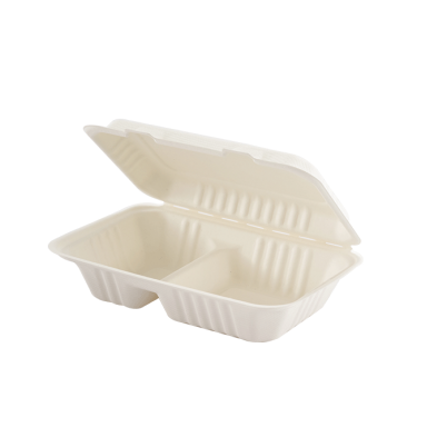 一次性环保白色两格压纹餐盒